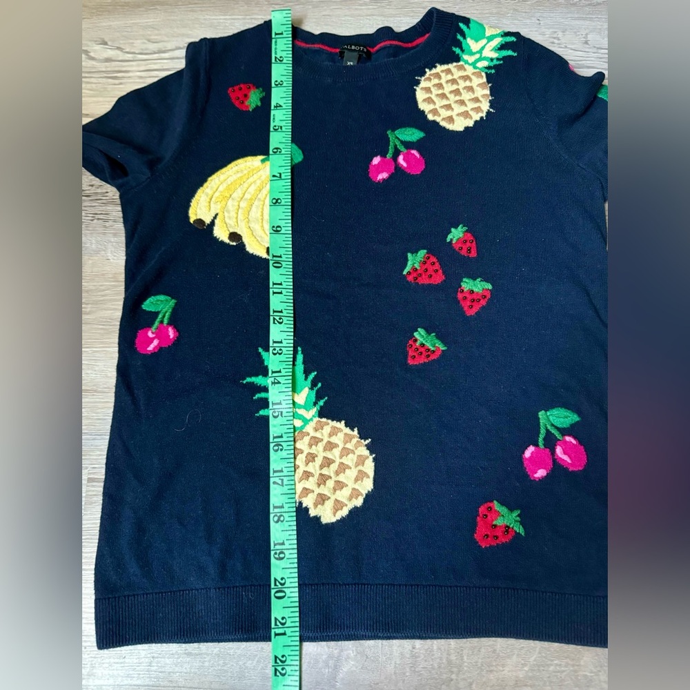 Talbots Sweater Fruit Print Embellished 3/4 Sleeves Navy Cotton Blend Size- XS - Picture 12 of 12